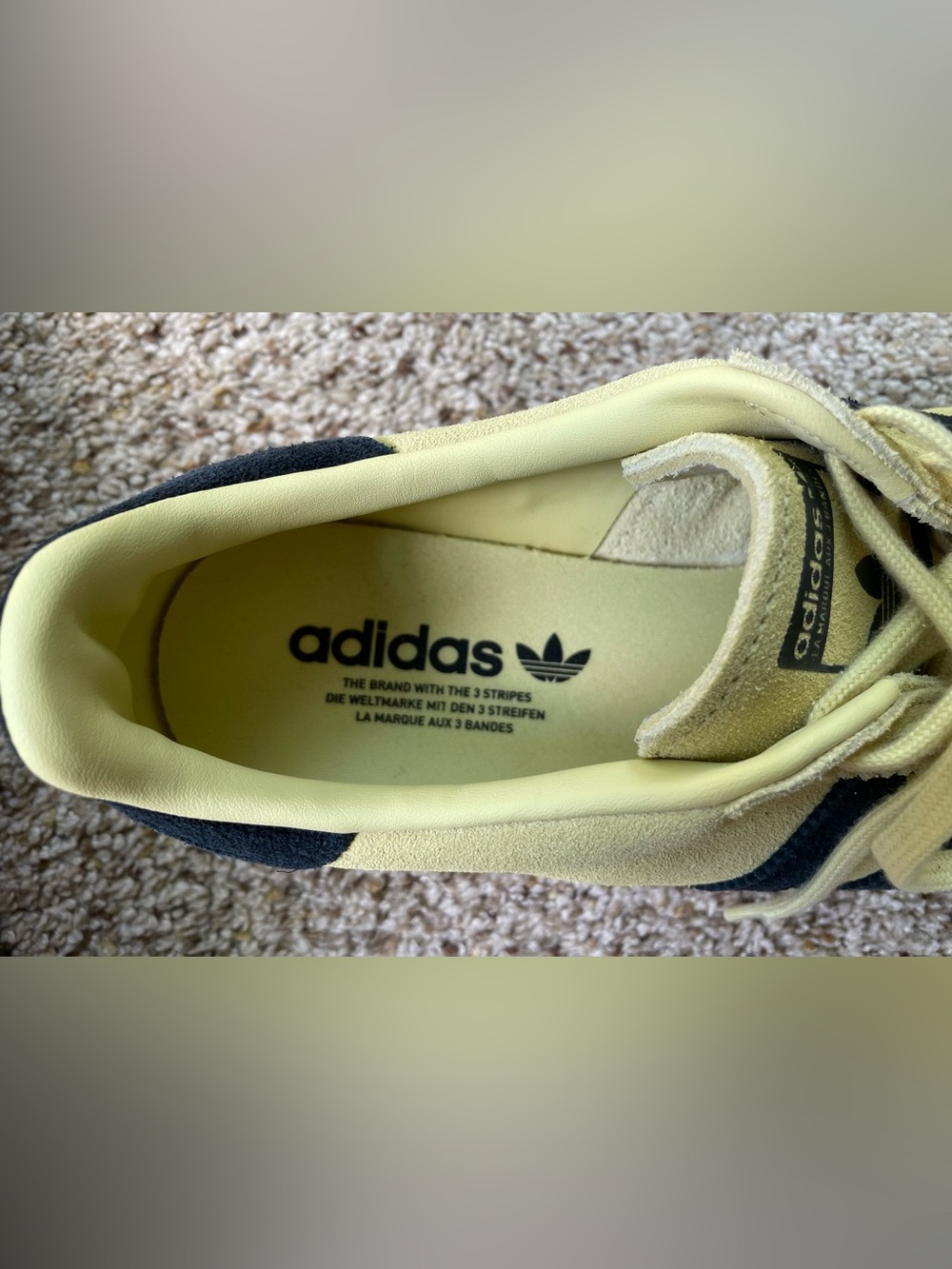 Adidas Suede Sneakers in Pale Yellow with Stripes - Picture 7 of 9